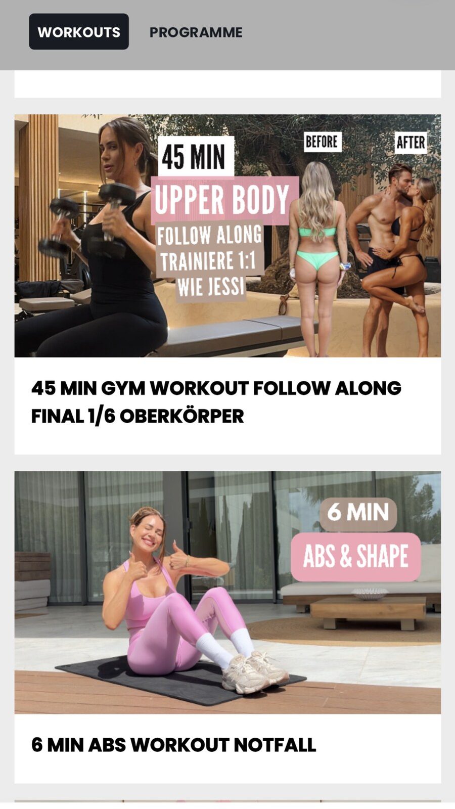 Workout-Bibliothek in der App