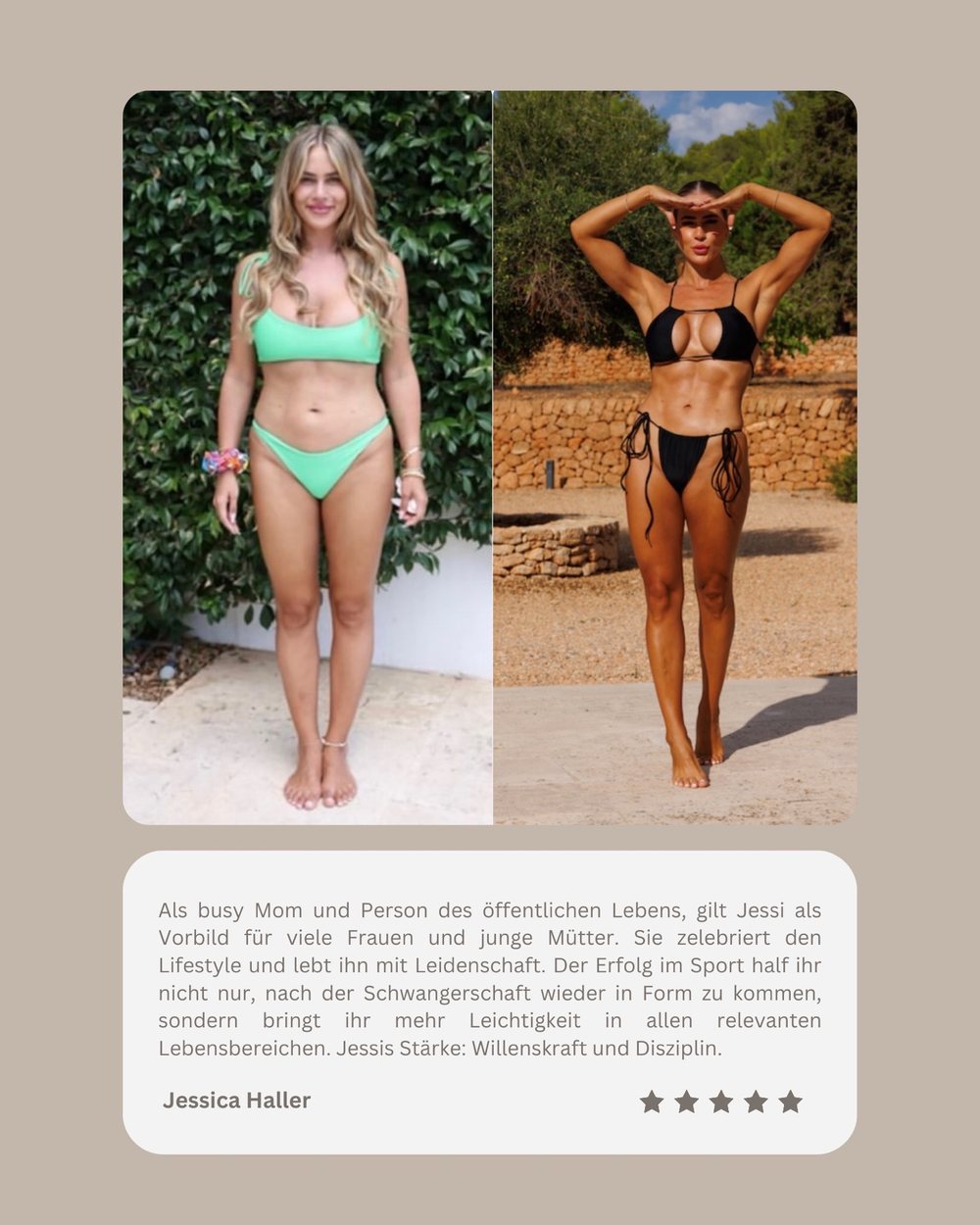 Jessica Haller vor und nach dem Programm